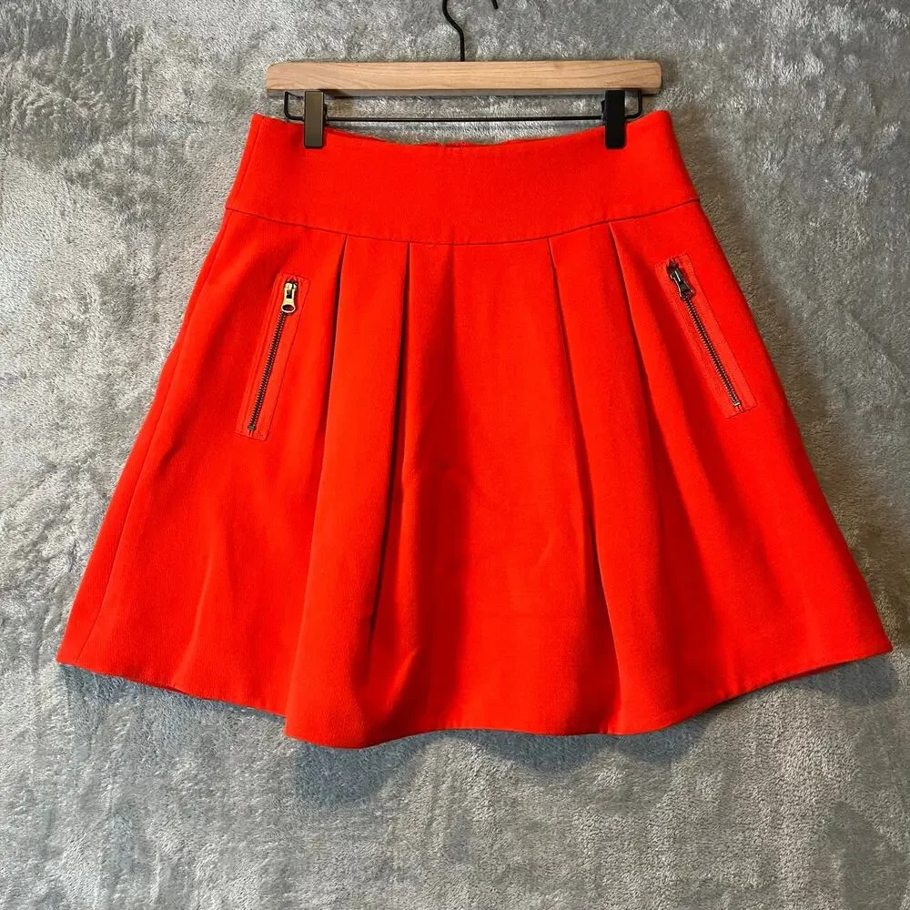 Maeve Swing Pleated Skirt with side zipper pockets Size‎ 8 Orange